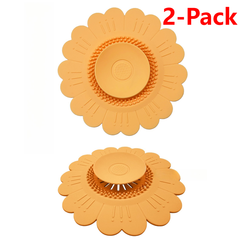 Sunflower Silicone Sink Filter Mat 2-Pack, Anti-Clog Hair, Odor-Proof Drain Cover for Kitchen and Bathroom—Orange