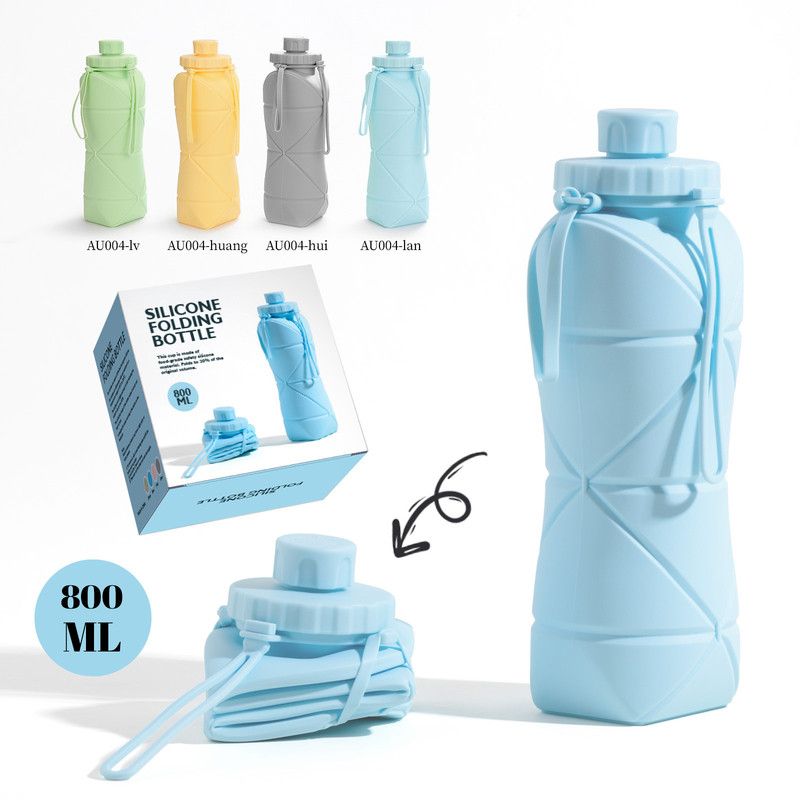 800ml Large-Capacity Food-Grade Silicone Collapsible Water Cup, Portable Outdoor High-Temperature Resistant Water Bottle, Travel & Camping Compressible Water Bottle, Travel Water Cup - Blue