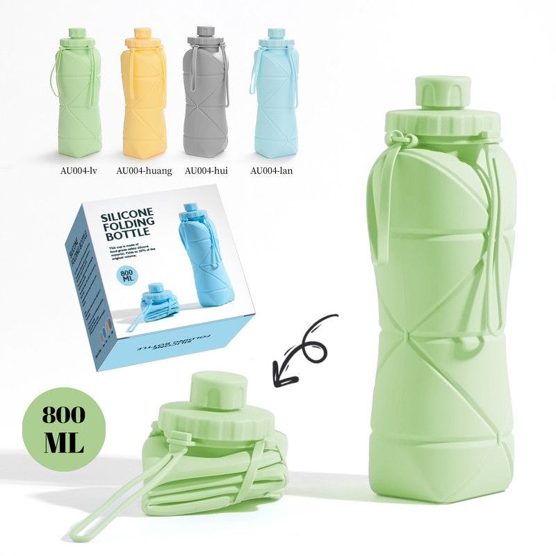800ml Large-Capacity Food-Grade Silicone Folding Water Cup, Portable Outdoor High-Temperature Resistant Water Bottle, Travel and Camping Compressible Water Bottle, Travel Water Cup - Green