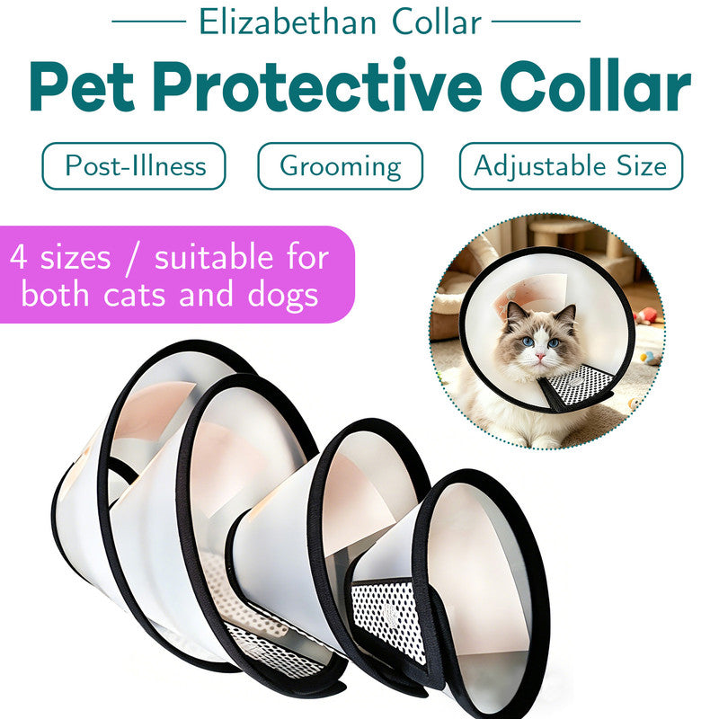 Classic Elizabethan Collar - Anti-Licking Collar - Multiple Sizes - Adjustable - Bite-Resistant - Transparent - Flea & Tick Prevention & Anti-Licking - Velcro Closure - For Cats & Dogs -16-19CM - 1 Piece