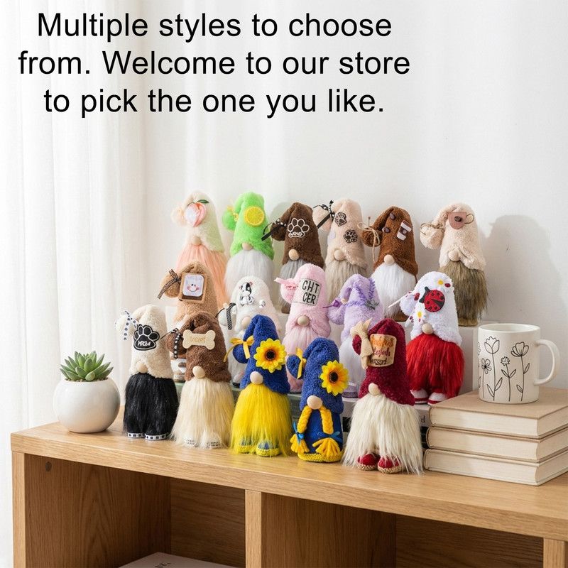 1pc Plush standing gnome doll — faceless old man figurine, festive tabletop ornament and gift.DOG series white hat gnome