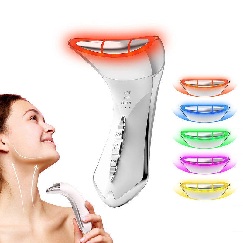 Multi-Function 7-Color Light Constant-Temperature EMS Neck Massager - Neck Lifting and Firming Massager - Facial Infusion Beauty Device - IPX6 Waterproof Electric Neck Massager - 5-in-1 Device Combining Skin Warming, EMS, Infusion, Massage, and Color Ligh