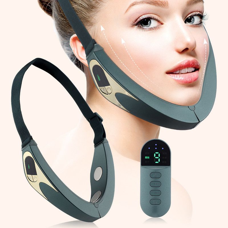 Red & Blue LED Light Therapy Beauty Device with Microcurrent EMS, Constant Temperature Magnetic Heat, and V-Shaped Face Lifting