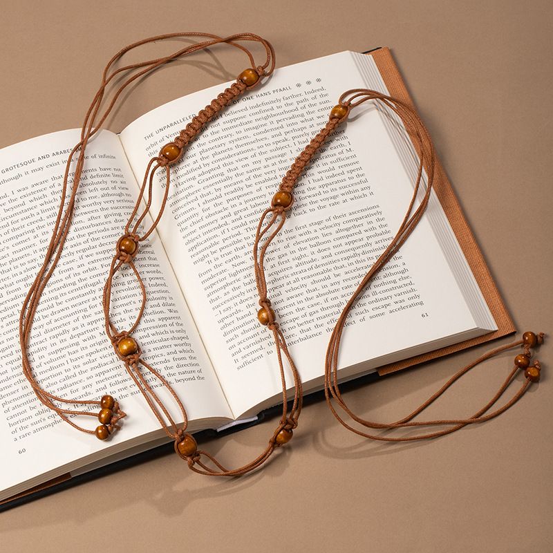 Minimal Boho Wooden Bead Drawstring Waist Belt Adjustable Thin Macrame Sash Fringe Dress Cincher for Women