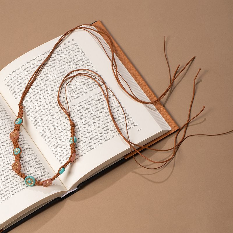 Pastel Turquoise Floral Glass Bead Drawstring Waist Belt Adjustable Fringe Thin Macrame Boho Sash