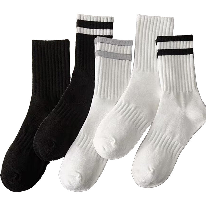 Mid-Calf Socks - 5-Pair Pack - Women's Socks - Men's Socks - Striped Socks - Solid Color Socks - Sports Socks