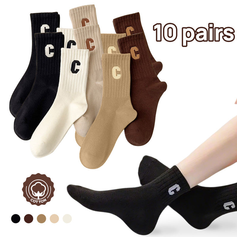 Socks - 10-Pack Women's Socks - Women's Athletic Socks - Soft - Breathable - Casual Socks - Fashionable Instagram-Style - All-Season - One-Size-Fits-All Women's Socks - Simple Letter Print - Women's Ankle Socks
