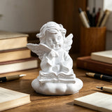 Reading Angel with Chin Rest, Resin Mini Figurine Desk Decor