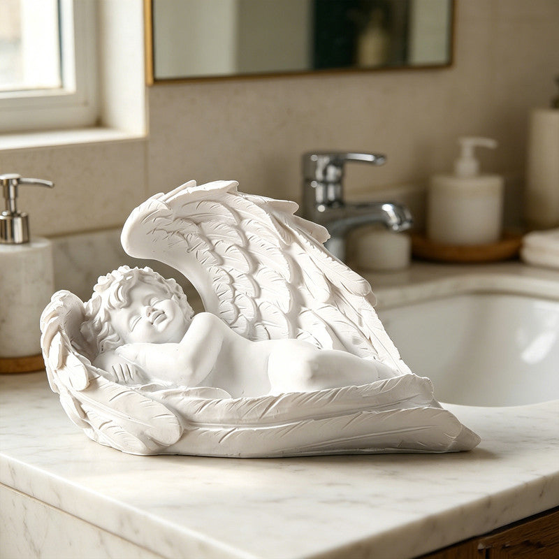 Lying Angel Wings Figurine, Resin Ornament for Shelf Display