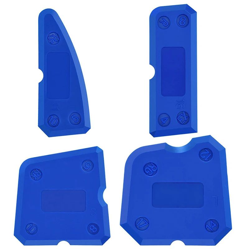  4 Pcs Silicone Caulking Tool Set SiliconeSealant Grout Finishing Tool with Multi Edges forKitchen Bathroom Floor Sealant Sealing Blue CaulkTools Kit