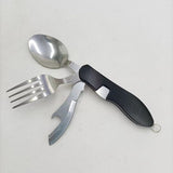 Folding Camping Cutlery Set, Multi Function Stainless Steel Spoon Fork Combo for Picnic Hiking Travel Backpacking-Black