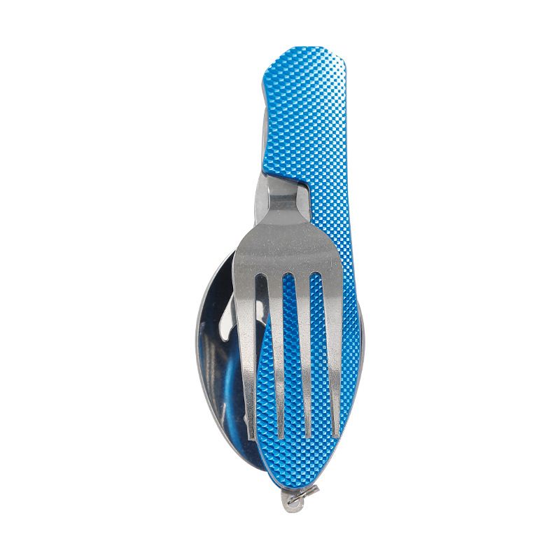 Folding Camping Cutlery Set, Multi Function Stainless Steel Spoon Fork Combo for Picnic Hiking Travel Backpacking-Blue