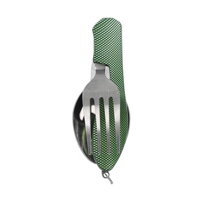 Folding Camping Cutlery Set, Multi Function Stainless Steel Spoon Fork Combo for Picnic Hiking Travel Backpacking-Green