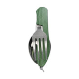 Folding Camping Cutlery Set, Multi Function Stainless Steel Spoon Fork Combo for Picnic Hiking Travel Backpacking-Green