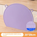 D Shape Double Sided Antibacterial Cutting Board Non Slip Kitchen Chopping Board with Draining Back-purple
