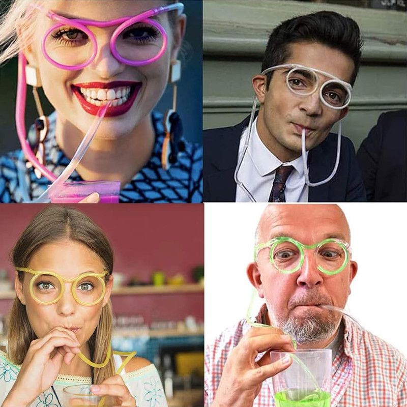 5-Pack Silly Straws Glasses, Reusable Crazy Straws for Kids, Flexible Twisty Straws Fun Eyeglass Frame Drinking Straws, Novelty Party Favors Supplies for Birthday, Game, Christmas, Holiday Decorations