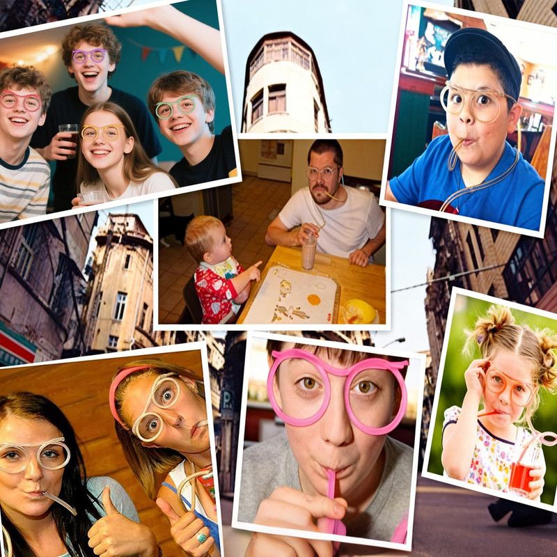 5-Pack Round Glasses-Shaped Straw, PETG, Food-Grade, Odorless, Reusable, Cute & Funny Novelty Straw