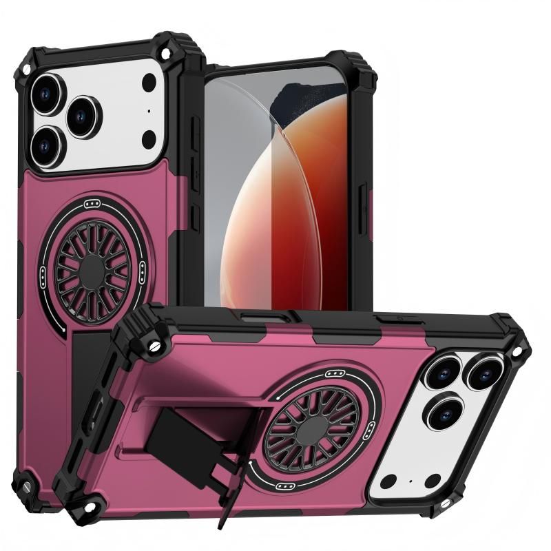 Armor Heavy Duty Magnetic Rotating Ring Kickstand Phone Case For iPhone 16, Anti-Drop Protective Cover In Purple