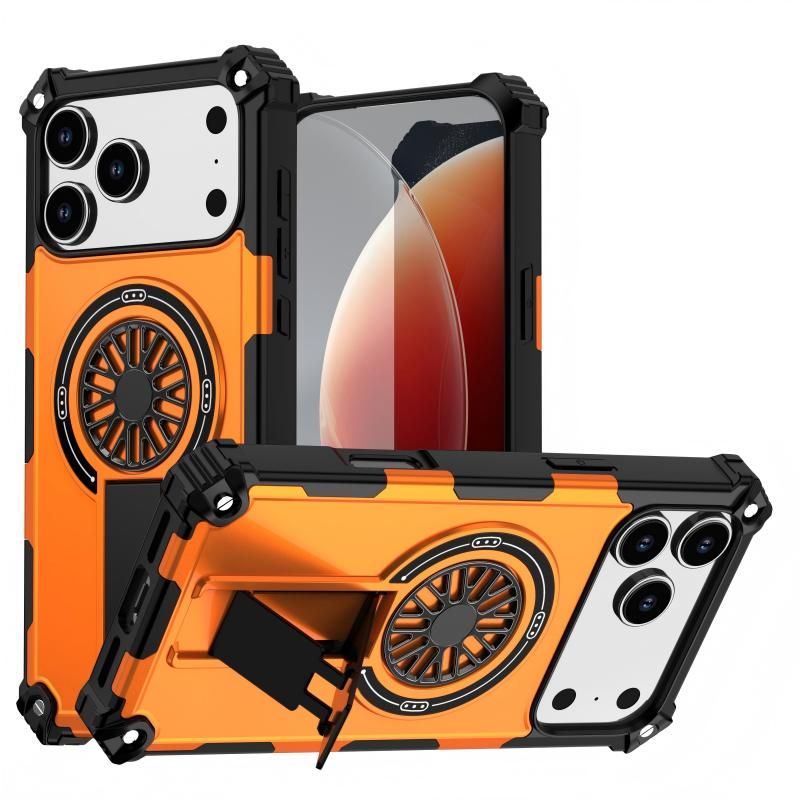 Armor Heavy Duty Magnetic Rotating Ring Kickstand Phone Case For iPhone 16 Plus, Anti-Drop Protective Cover In Orange