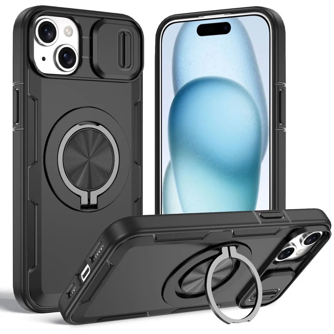 Red Warrior 2-in-1 Magnetic Sliding Lens Case black for iPhone 15 Plus