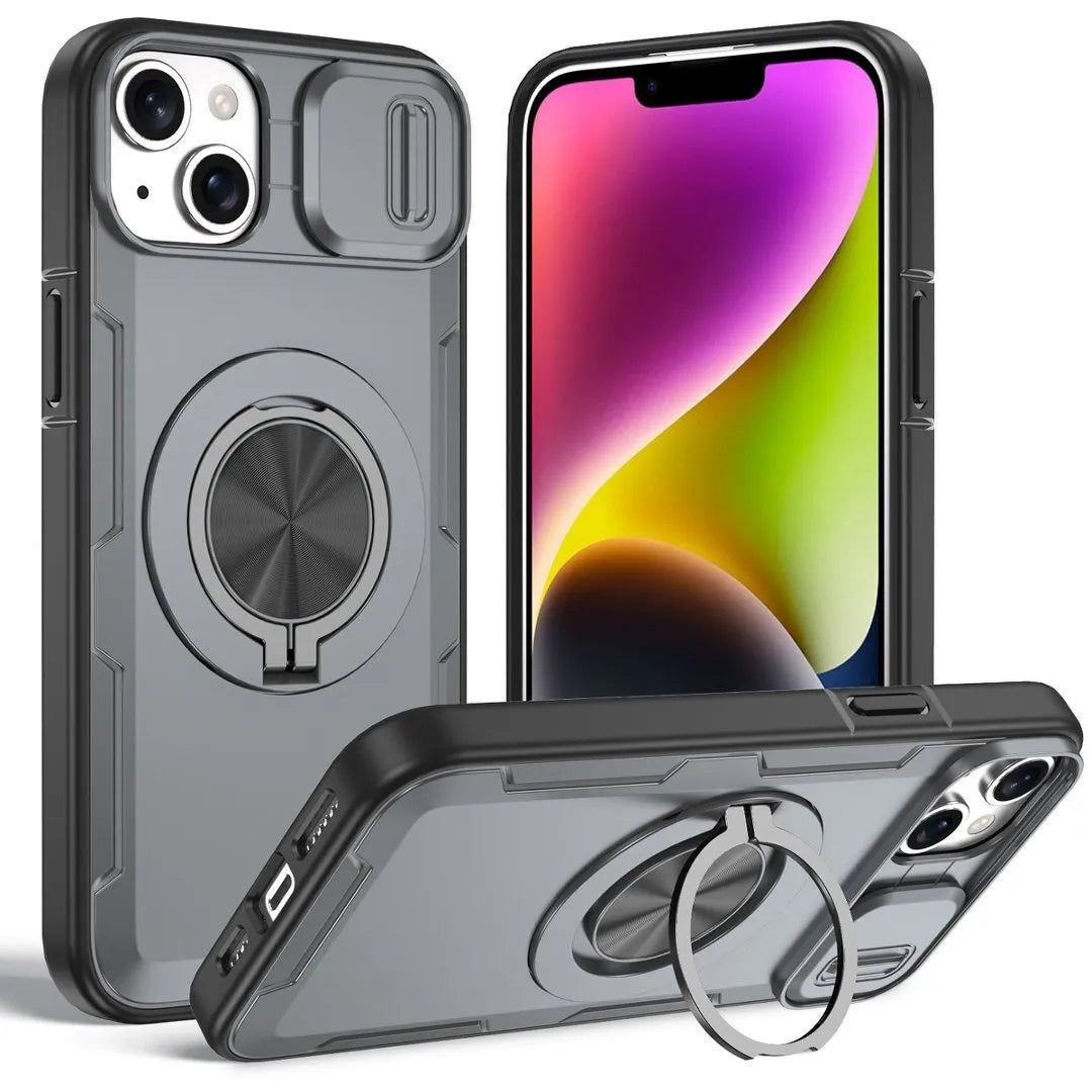 Red Warrior 2-in-1 Magnetic Sliding Lens Case grey for iPhone 14