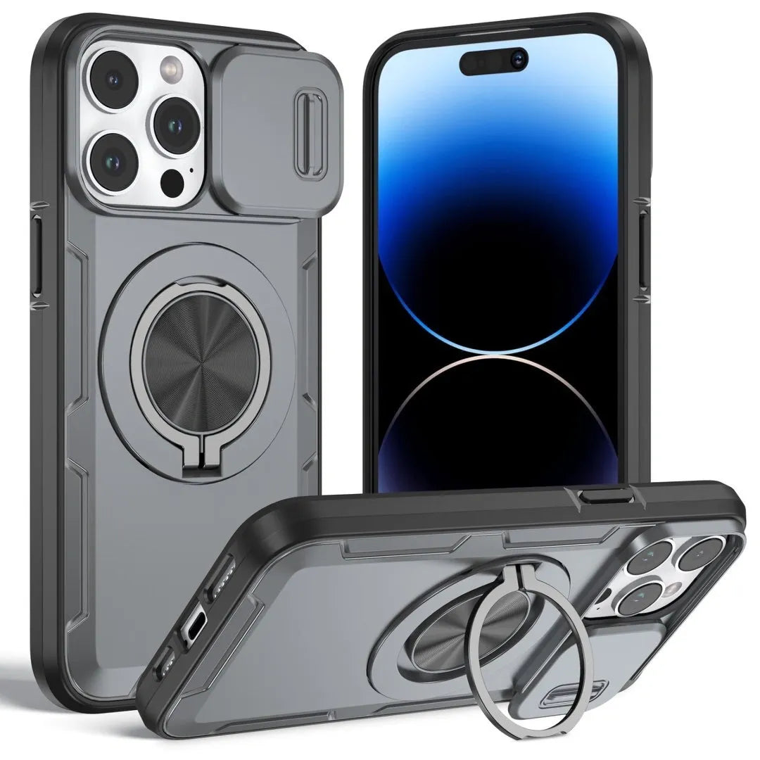 Red Warrior 2-in-1 Magnetic Sliding Lens Case grey for iPhone 15 Pro Max