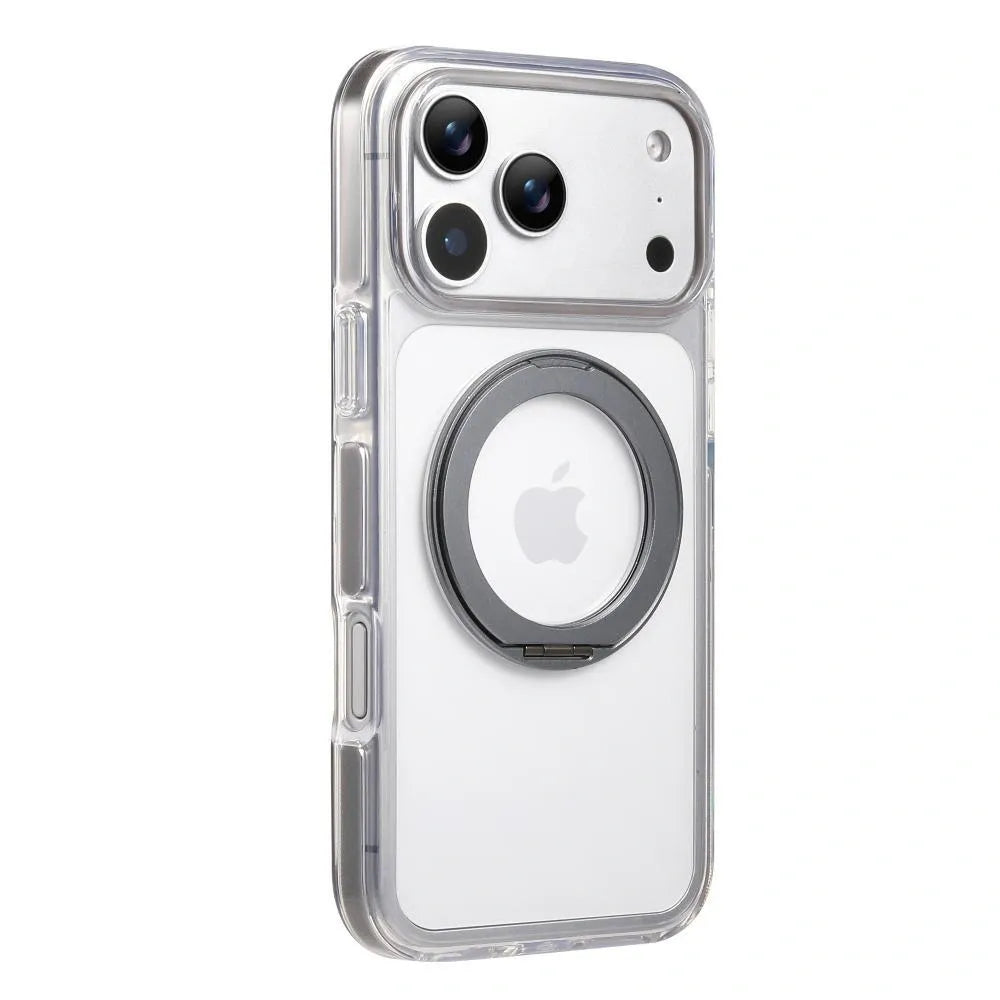 Clear MagSafe iPhone 17 Pro Max Case with 360° Rotating Ring Stand - Grey Edition