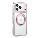 Clear MagSafe iPhone 17 Pro Max Case with 360° Rotating Ring Stand - Pink Edition