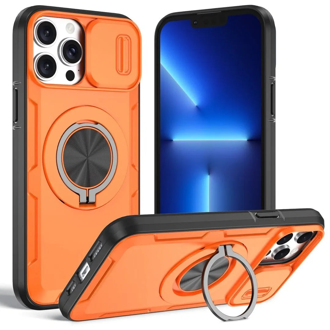 Red Warrior 2-in-1 Magnetic Sliding Lens Case orange for iPhone 13 Pro