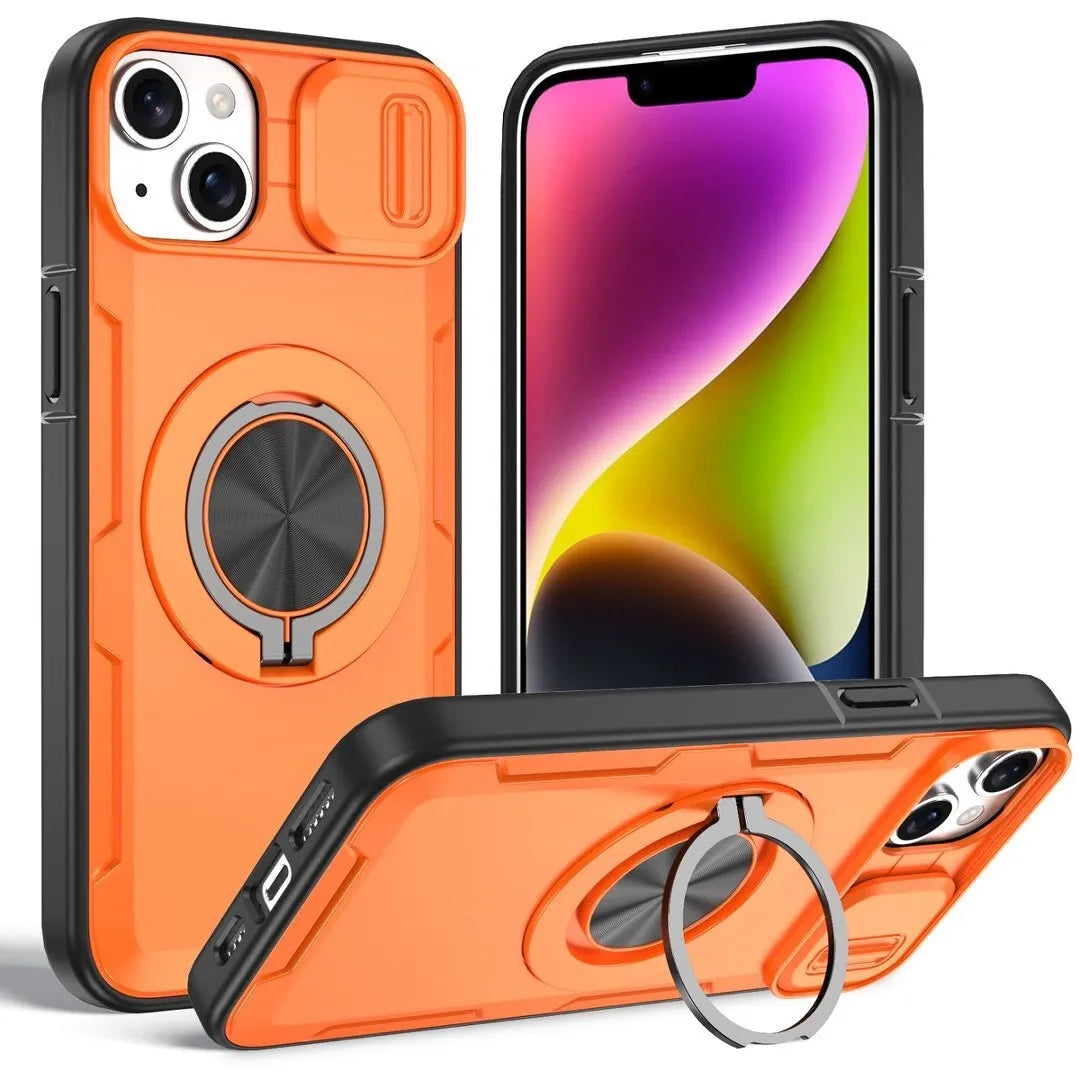 Red Warrior 2-in-1 Magnetic Sliding Lens Case orange for iPhone 14