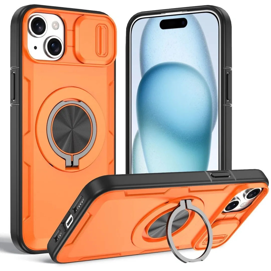 Red Warrior 2-in-1 Magnetic Sliding Lens Case orange for iPhone 15