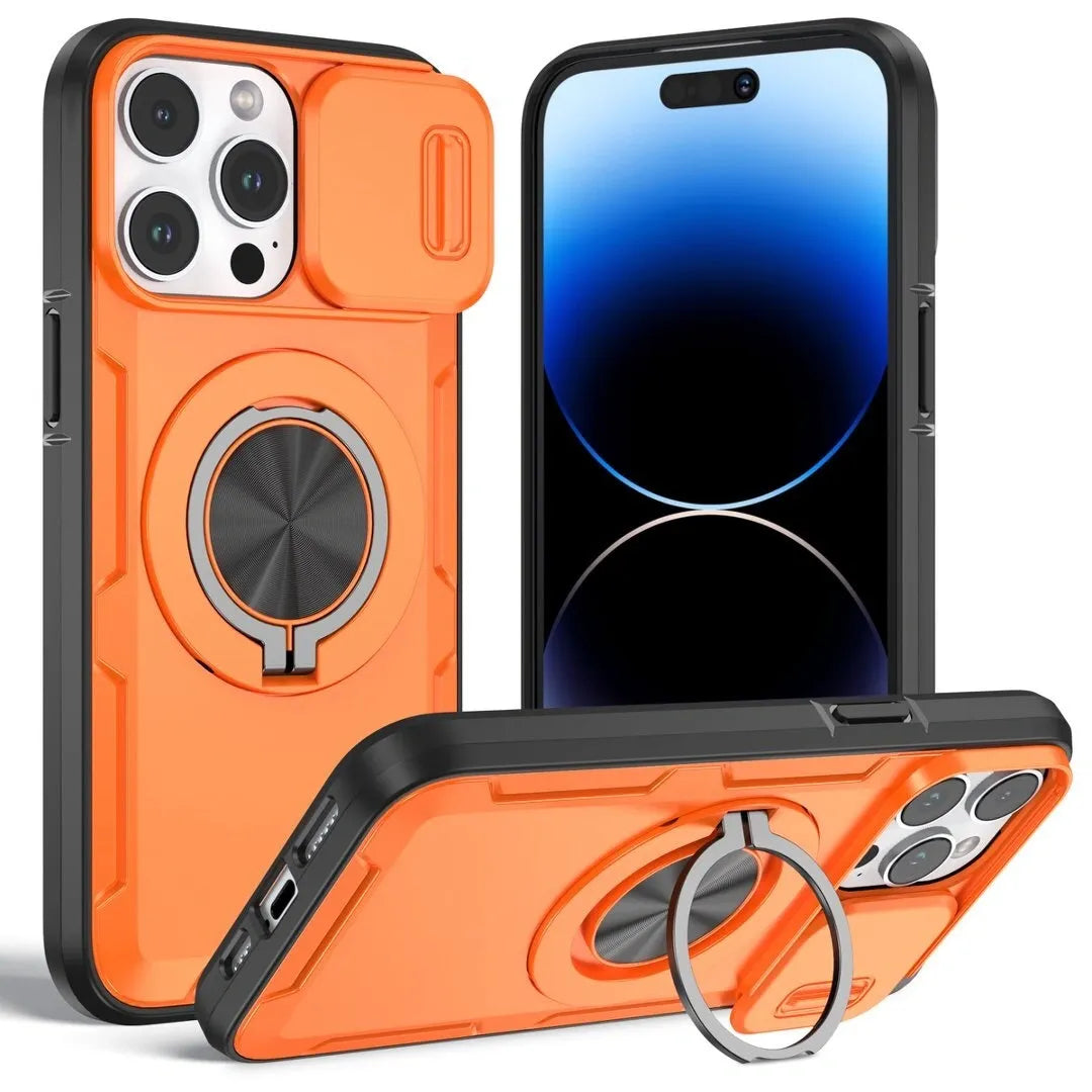 Red Warrior 2-in-1 Magnetic Sliding Lens Case orange for iPhone 15 Pro 