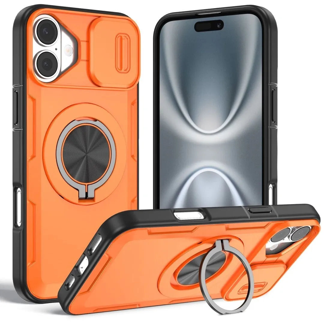 Red Warrior 2-in-1 Magnetic Sliding Lens Case orange for iPhone 16 Plus