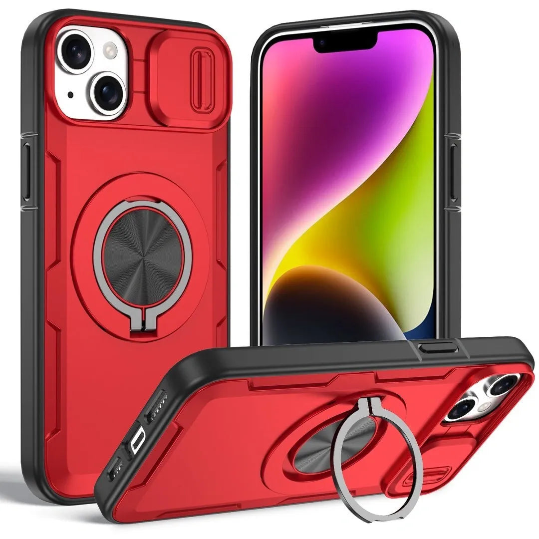 Red Warrior 2-in-1 Magnetic Sliding Lens Case Red for iPhone 14