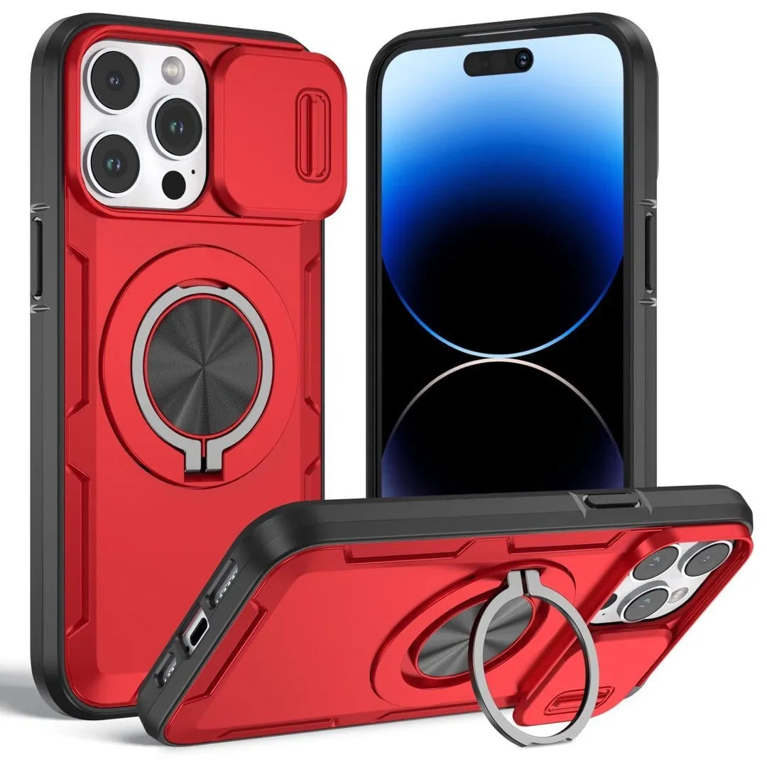 Red Warrior 2-in-1 Magnetic Sliding Lens Case Red for iPhone 14 Pro