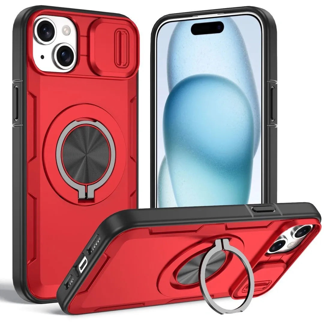 Red Warrior 2-in-1 Magnetic Sliding Lens Case Red for iPhone 15 Plus
