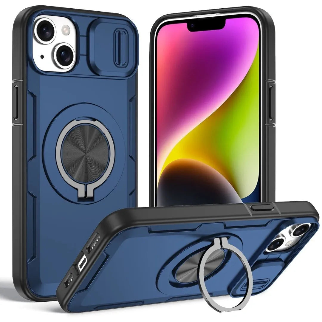 Red Warrior 2-in-1 Magnetic Sliding Lens Case blue for iPhone 14 Plus