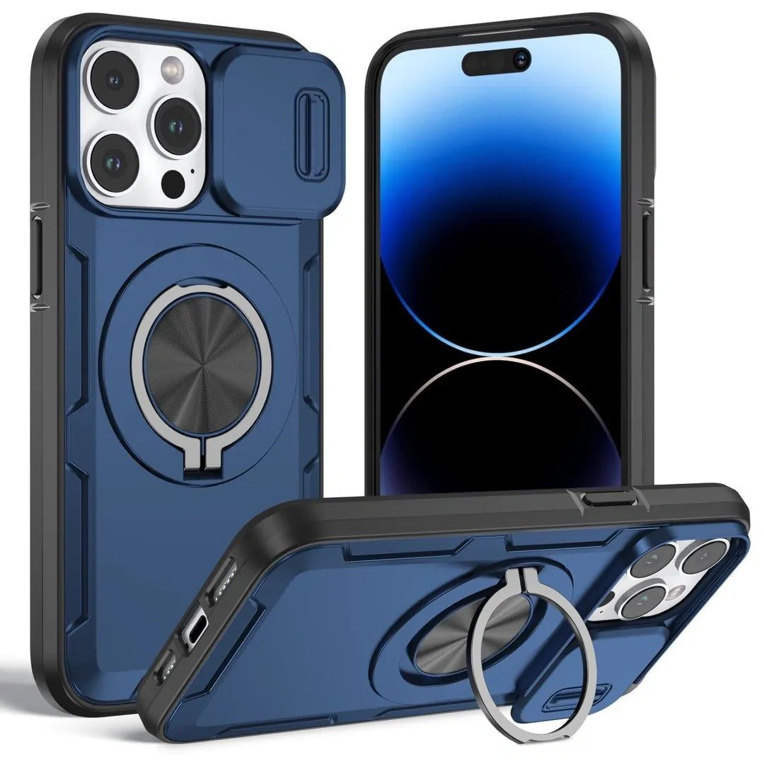Red Warrior 2-in-1 Magnetic Sliding Lens Case blue for iPhone 14 Pro Max