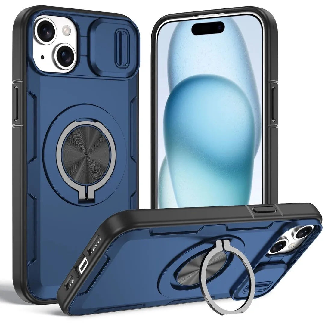 Red Warrior 2-in-1 Magnetic Sliding Lens Case blue for iPhone 15 Plus