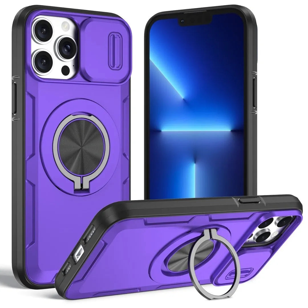 Red Warrior 2-in-1 Magnetic Sliding Lens Case Purple for iPhone 12 Pro
