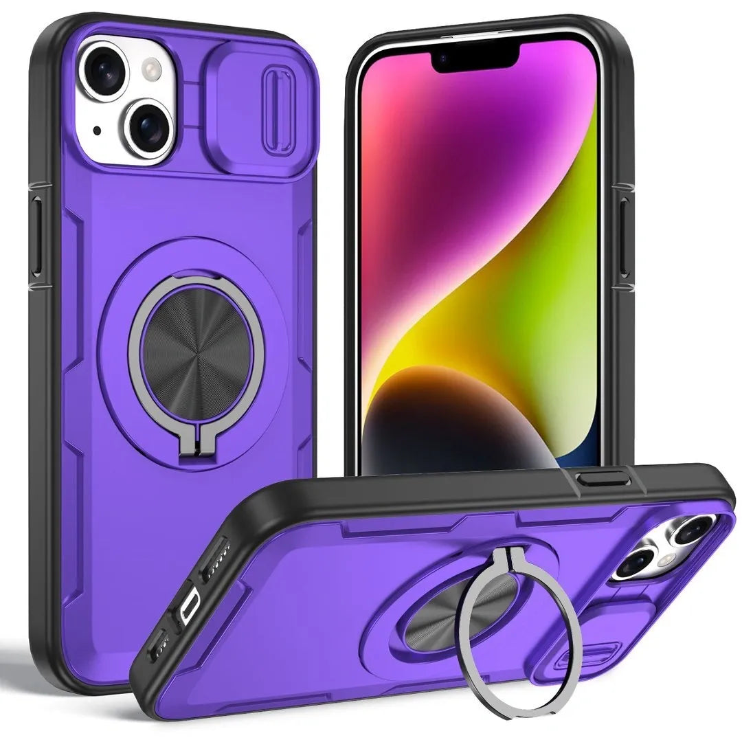 Red Warrior 2-in-1 Magnetic Sliding Lens Case Purple for iPhone 14