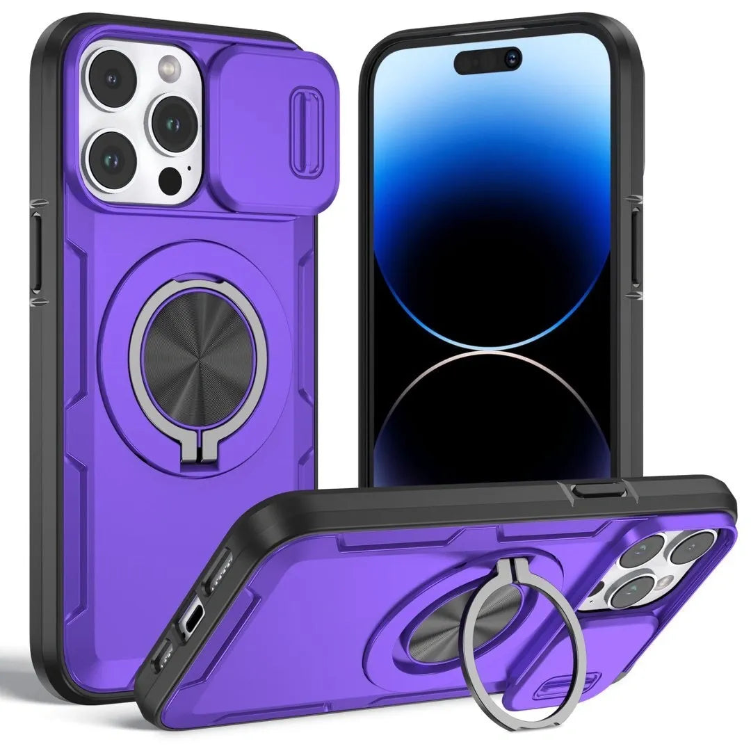 Red Warrior 2-in-1 Magnetic Sliding Lens Case Purple for iPhone 15 Pro 