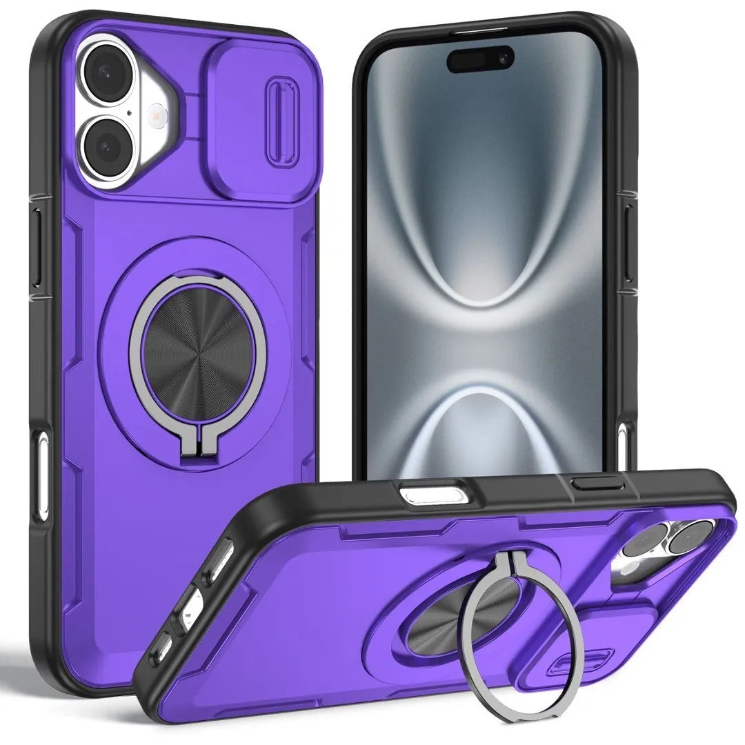 Red Warrior 2-in-1 Magnetic Sliding Lens Case Purple for iPhone 16 Plus