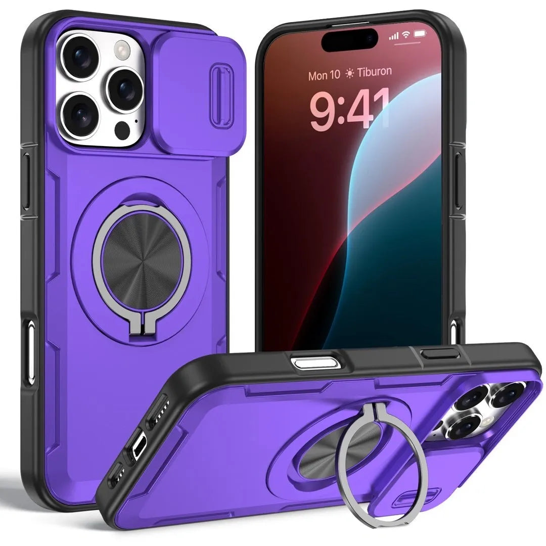 2-in-1 Magnetic Sliding Lens Case, Purple for iPhone 16 Pro