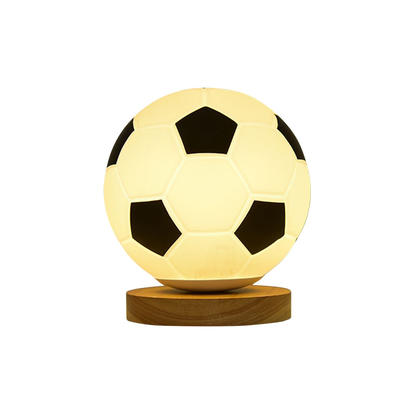 Soccer Remote Control LED Night Light Solid Wood Glass Small Table Lamp Remote Dimming Bedside Bedroom Study Decoration