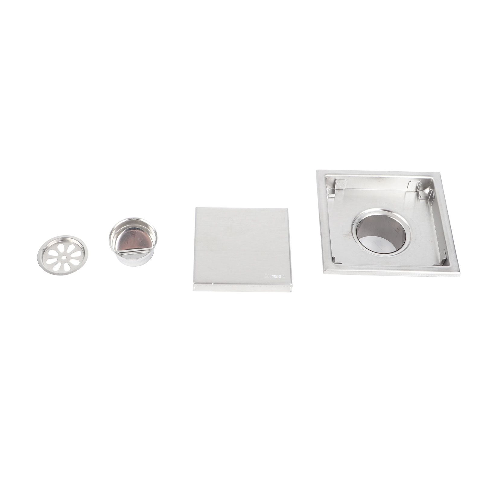 Floor Drain Stainless Steel Rollover Type Brushed Odor Resistant Concealed Waste Grate for Bathroom 11x11cm/4.3x4.3in