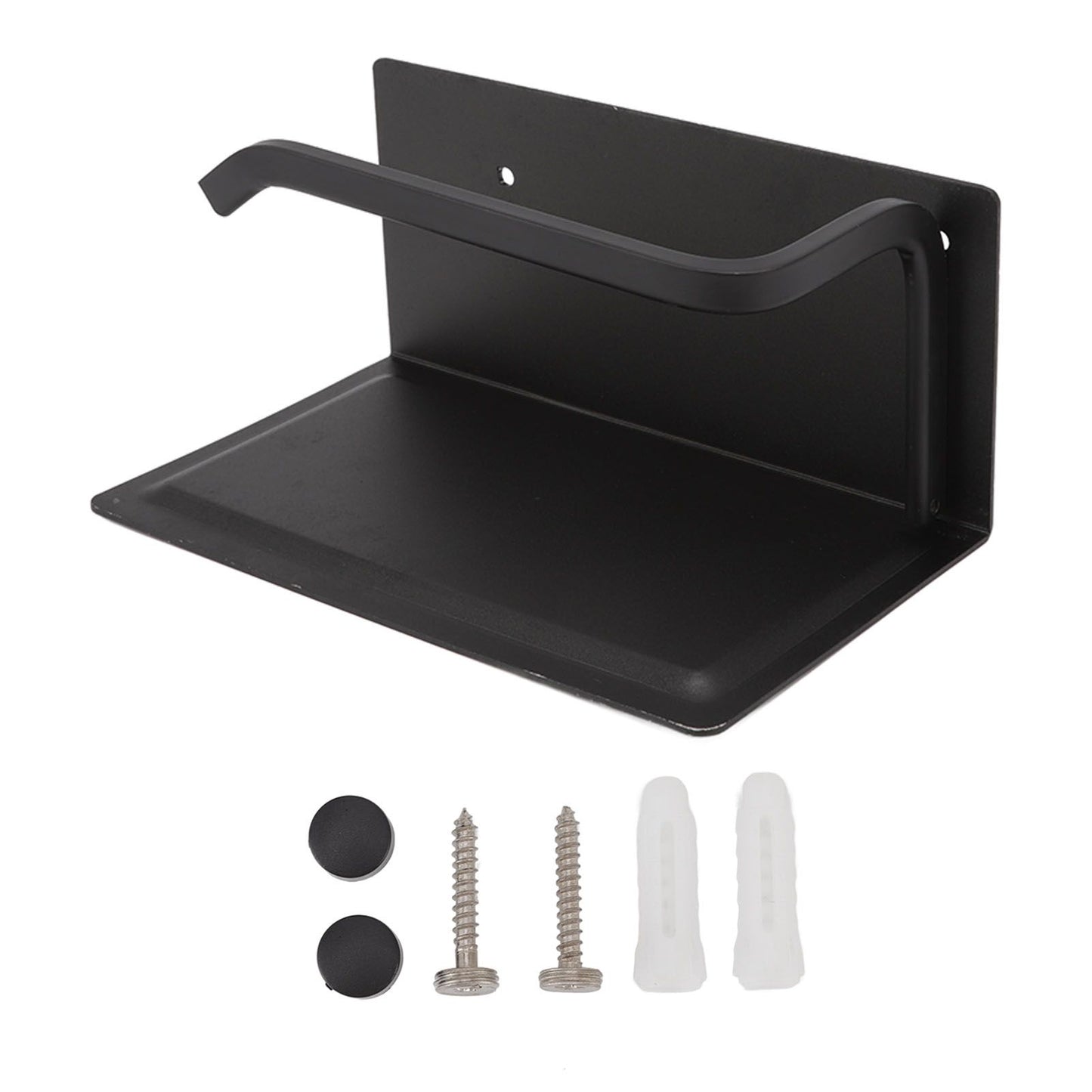 Wall Mounted Tissue Holder Toilet Tissue Bracket Bathroom Paper Roll Hanger with Phone Shelf Black