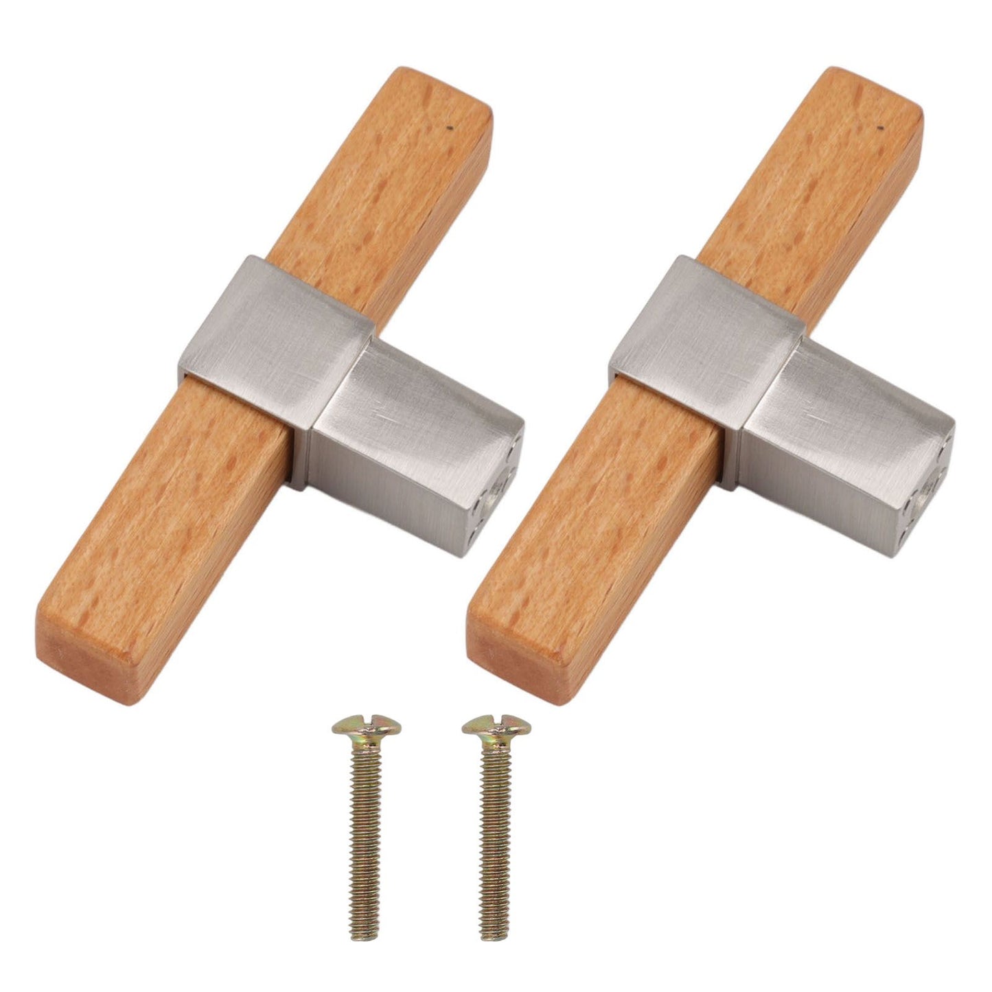2 Pcs Wooden Cabinet Pulls Single Hole Door Pull Handle Knobs For Kitchen Drawer Cupboard Closet Brushed Silver