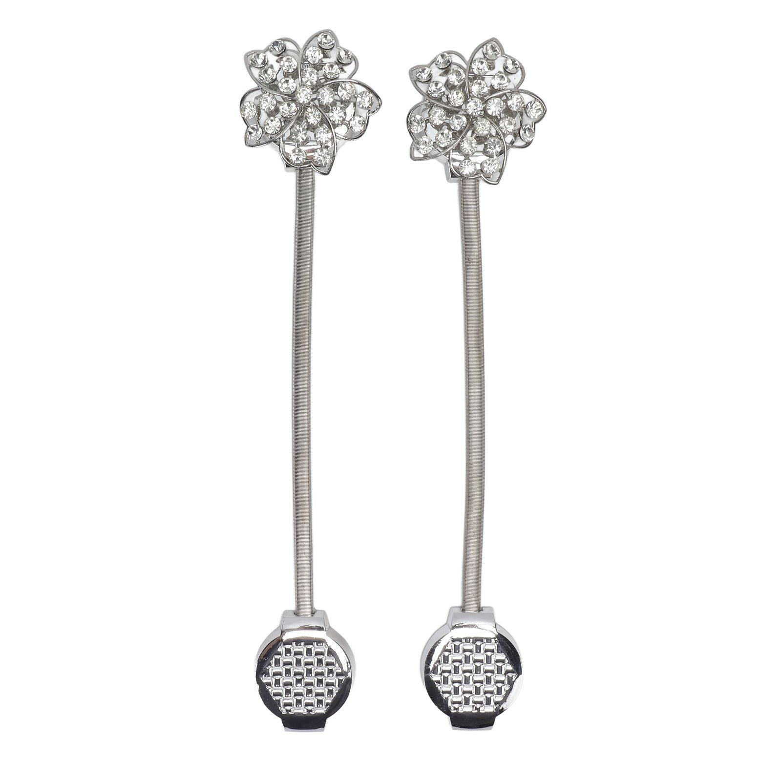 2Pcs Magnetic Curtain Tiebacks Stretchy Sparkling Crystal Flower Curtain Buckle Clips Stainless Wire Curtain Bind
