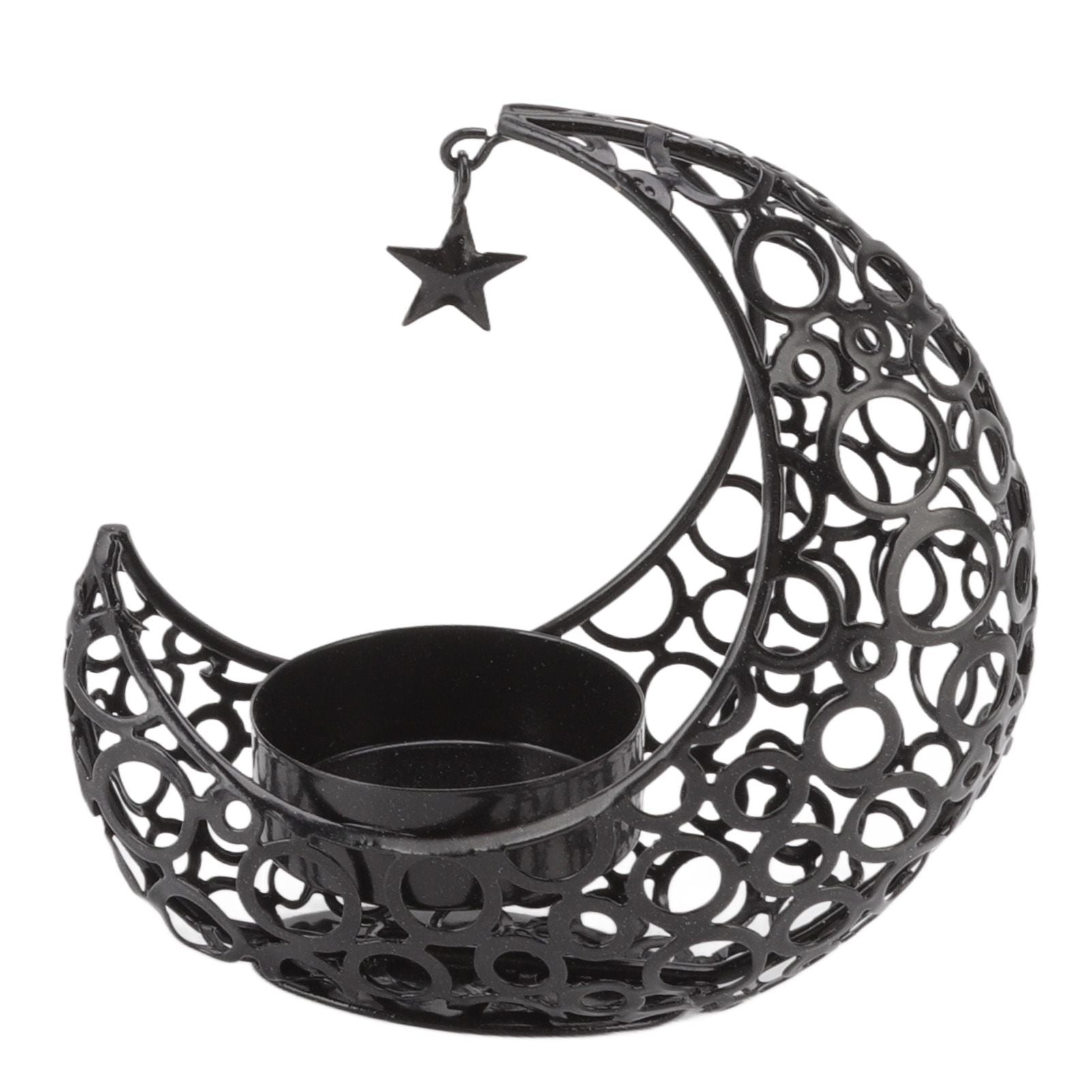Romantic Moon Candlestick Iron Hollowed Candle Holder for Weddings Christmas Decoration Dining Coffee Table Black
